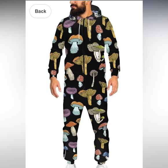 Unisex Jumpsuit Onesie Tracksuit With Mushroom Shroom Print, Medium - Picture 5 of 10